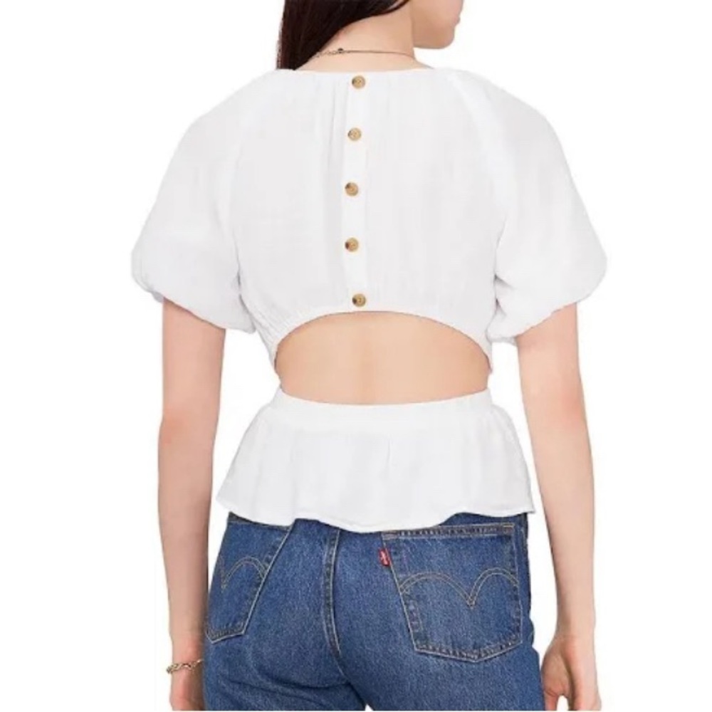 NWT 1.State white balloon sleeve blouse. Peplum style, cut out back. Womens L. - Picture 3 of 7